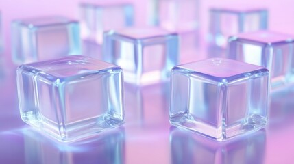 Poster - glimmering ice cubes on a colorful background with soft lighting