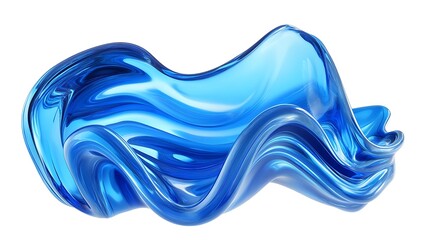 Poster - 3D render of a blue, wavy liquid on a white background, a fluid abstract shape
