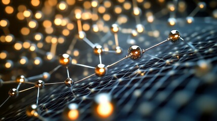 Interconnected spheres, glowing network, abstract structure.