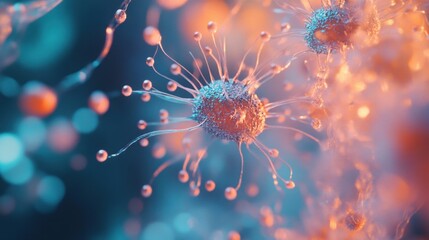 Poster - Vibrant Microscopic View of Colorful Microorganisms in Fluid Environment