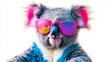 © Supakit - Whimsical Koala with Neon Fur and Oversized Sunglasses on White Background