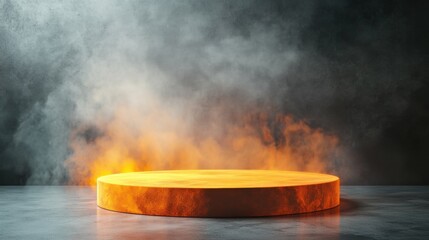 Poster - Circular Platform Surrounded by Dramatic Smoke and Fiery Glow