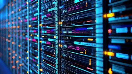 Poster - Data Center Infrastructure with High-Tech Servers and Network Architecture in Digital Environment