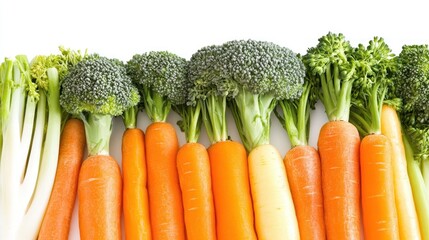 Poster - Vibrant Row of Fresh Carrots, Broccoli, and Celery