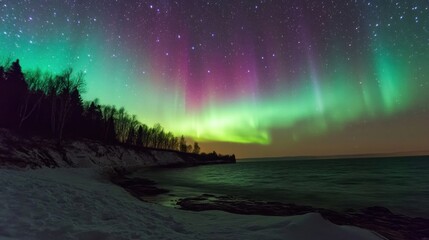 Sticker - Aurora Borealis Over a Tranquil Winter Lake