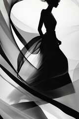 Poster - Silhouette woman, flowing fabric, grayscale, dramatic pose.