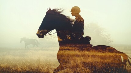Poster - Captivating double exposure horse rider in open field of motion and stillness