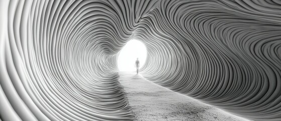 Poster - Abstract tunnel of dynamic waves lines creating movement and flow in digital art