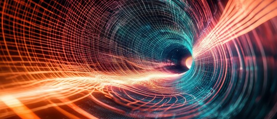 Poster - Abstract space dynamic waves forming a futuristic tunnel in digital art