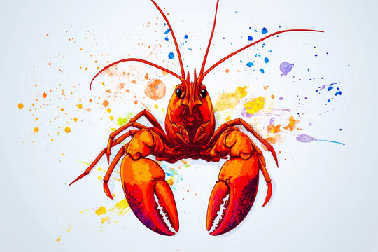 Lobster illustration, bold colors, graphic design, stylized animal portrait, unique art style on a light background, emphasis on features and colors.