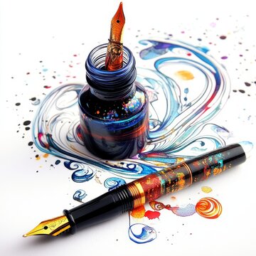 A colorful calligraphy pen and ink bottle