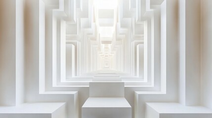 Poster - A mesmerizing abstract composition in white, showcasing a series of geometric shapes receding into the background.