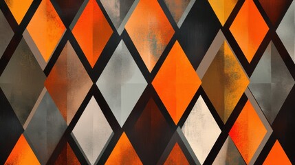Poster - A vibrant diamond pattern featuring bold shades of orange, gray, and black, adding a modern touch to any space.