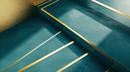 Poster - Digital artwork elegant teal and gold geometric designs for minimalist styles