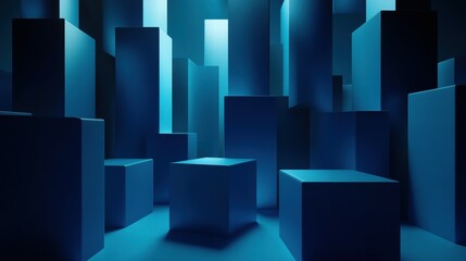 Poster - Dynamic shapes on navy blue and cyan modern abstract art in digital aesthetic