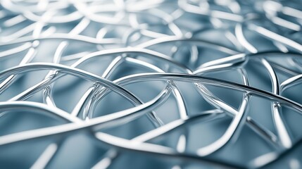 Poster - Intricate silver wire patterns create a mesmerizing texture on a serene blue background.