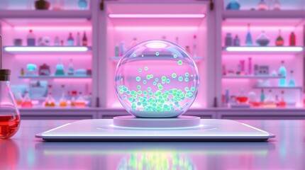 Poster - Futuristic Lab with Molecular Structures Symbolizing Cancer Prevention Through Biohacking