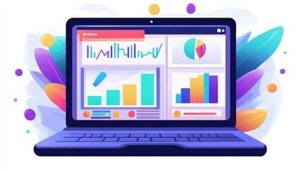 Poster - Analyzing data insights on laptop dashboard in modern office environment