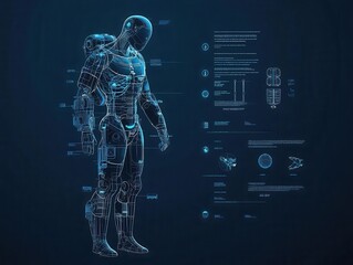 Poster - Simplified exoskeleton schematic in blueprint style, clean and modern