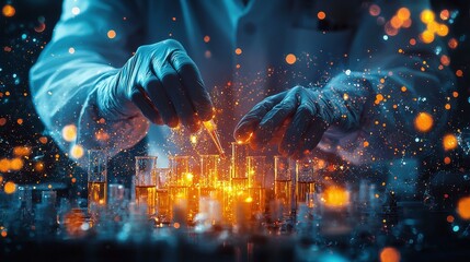 Poster - Laboratory fusion digital art showcasing a scientist's hands and nature of research