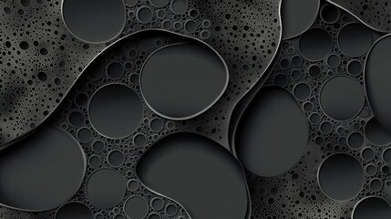 Poster - Abstract black and gray design featuring intricate patterns of bubbles and curves, creating a modern and dynamic visual.