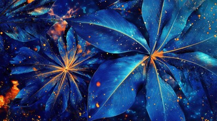 Wall Mural - tropical blue botanical collection with cosmic abstract background for design inspiration