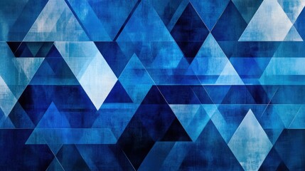 Poster - An abstract geometric design featuring various shades of blue triangles, creating a dynamic and modern look.