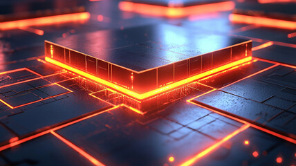 Fototapete - Dynamic ai-generated technology showcase digital realm abstract visuals futuristic environment close-up viewpoint innovation concept