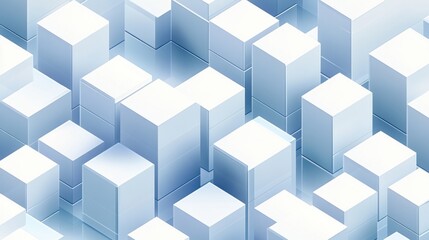 Poster - Abstract arrangement of white geometric boxes creating a modern, minimalist design with a cool color palette.