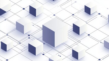 Poster - Abstract geometric design featuring interconnected cubes in shades of blue and white, conveying a sense of depth and dimension.