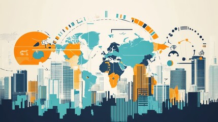 Wall Mural - Abstract cityscape; global connectivity, urban design.