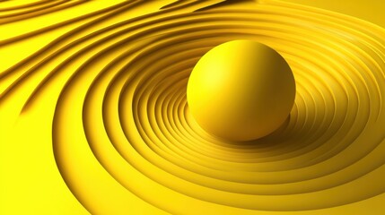 Poster - A vibrant yellow sphere rests amidst swirling concentric patterns, creating a dynamic visual flow.