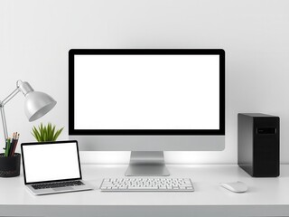 Wall Mural - Laptop computer mockup displayed on a clean white background for design presentations and digital mockups, technology, mockup