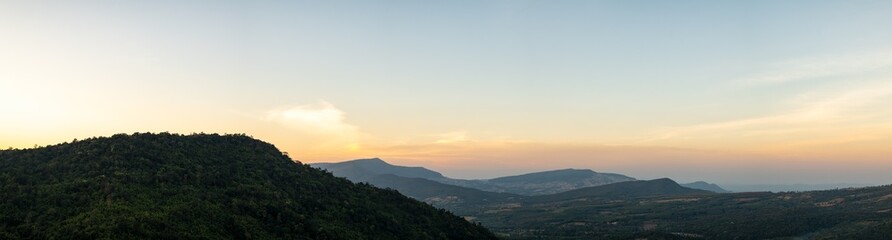 Wall Mural - beautiful natural panoramic countryside landscape with mountains. rainforest ecosystem and healthy e