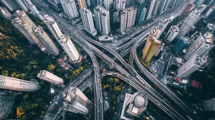 Sticker - Elevated view: city highway interchange, high-rise buildings.