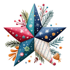 Poster - Colorful Decorative Star with Floral Elements for Seasonal Celebrations