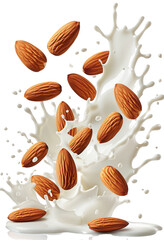 Wall Mural - Almonds Splashing in Creamy Milk Delicious Nut Beverage isolated PNG