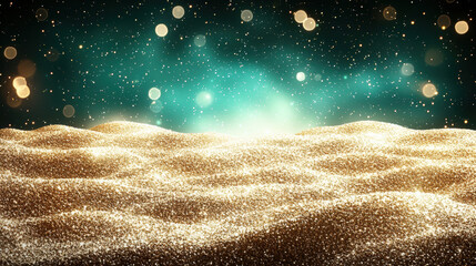 Poster - radiant display of golden light particles floating above shimmering surface, creating magical atmosphere