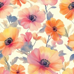 Wall Mural - Sweet flower watercolor seamless pattern.soft pastel colors water color seamless pattern for beauty products or other.