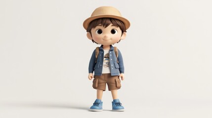 Aufkleber - A cheerful cartoon boy character dressed for adventure, featuring a hat and backpack.
