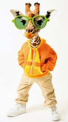 Poster - A giraffe wearing sunglasses and a hoodie, posing in a playful, urban style.