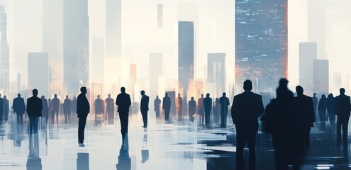Poster - Silhouetted figures in a futuristic cityscape, conveying a sense of mystery and urban life.