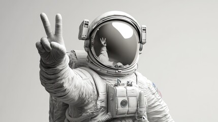 Aufkleber - A stylized astronaut making a peace sign against a minimalist background.