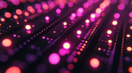 Poster - Abstract digital landscape with glowing orbs in vibrant colors.
