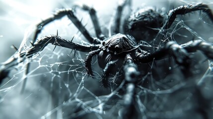 Wall Mural - Menacing Black Widow Spider Silhouette Lurking in the Shadows of the Night   A Haunting and Ominous Insect Predator Casting an Eerie and Spooky Presence in the Darkness