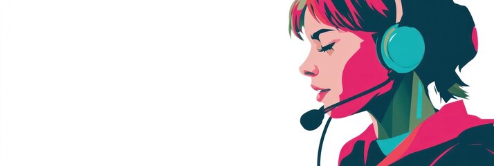 Aufkleber - A stylized illustration of a woman wearing a headset, suggesting communication or support.