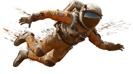 Poster - An astronaut in an orange suit appears to be floating through space, showcasing exploration.