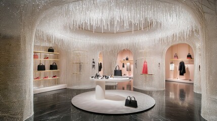 Aufkleber - A luxury retail space featuring elegant displays and a unique, artistic interior design.