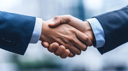 Aufkleber - Two hands shaking in a business setting, symbolizing agreement or partnership.