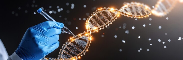 Aufkleber - A scientist manipulating DNA strands with a pipette, illustrating genetic research.